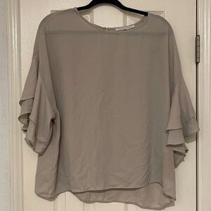 Violet & Claire Taupe Ruffle Sleeve Blouse